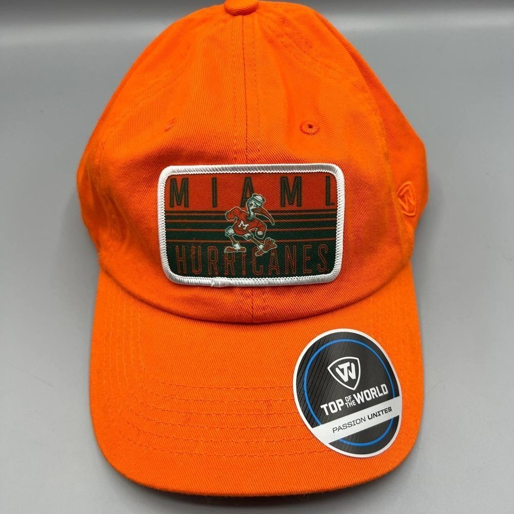 Miami Hurricanes Hat Men Orange Top of the World Strap Back Cap